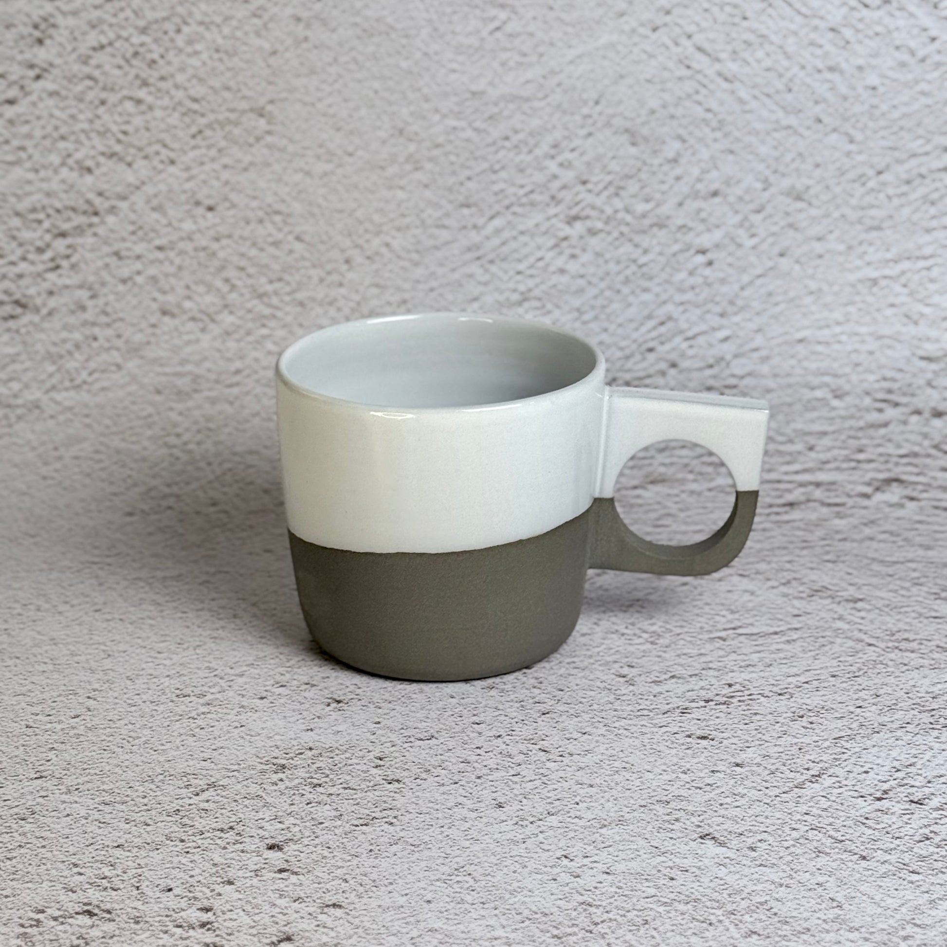 Mug - Grey Stoneware / White Gloss Slab Handle