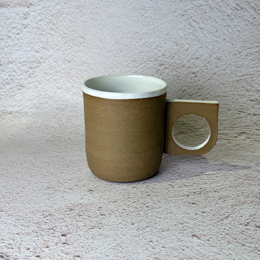 Tall Slab Handle Mug - Dark Brown Stoneware / White Gloss