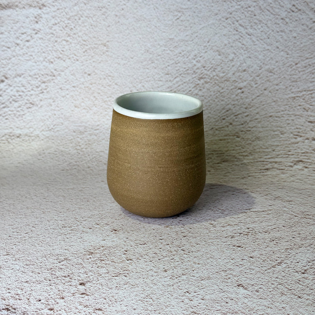 Rounded Wine Tumbler - Dark Brown Stoneware / White Gloss