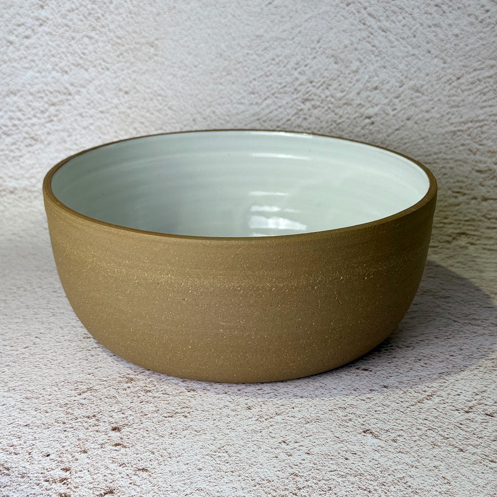 Large Serving Bowl - Dark Brown Stoneware / White Gloss