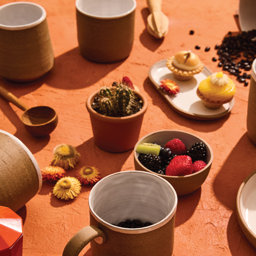 Bevelled Wine Tumbler - Dark Brown Stoneware / White Gloss