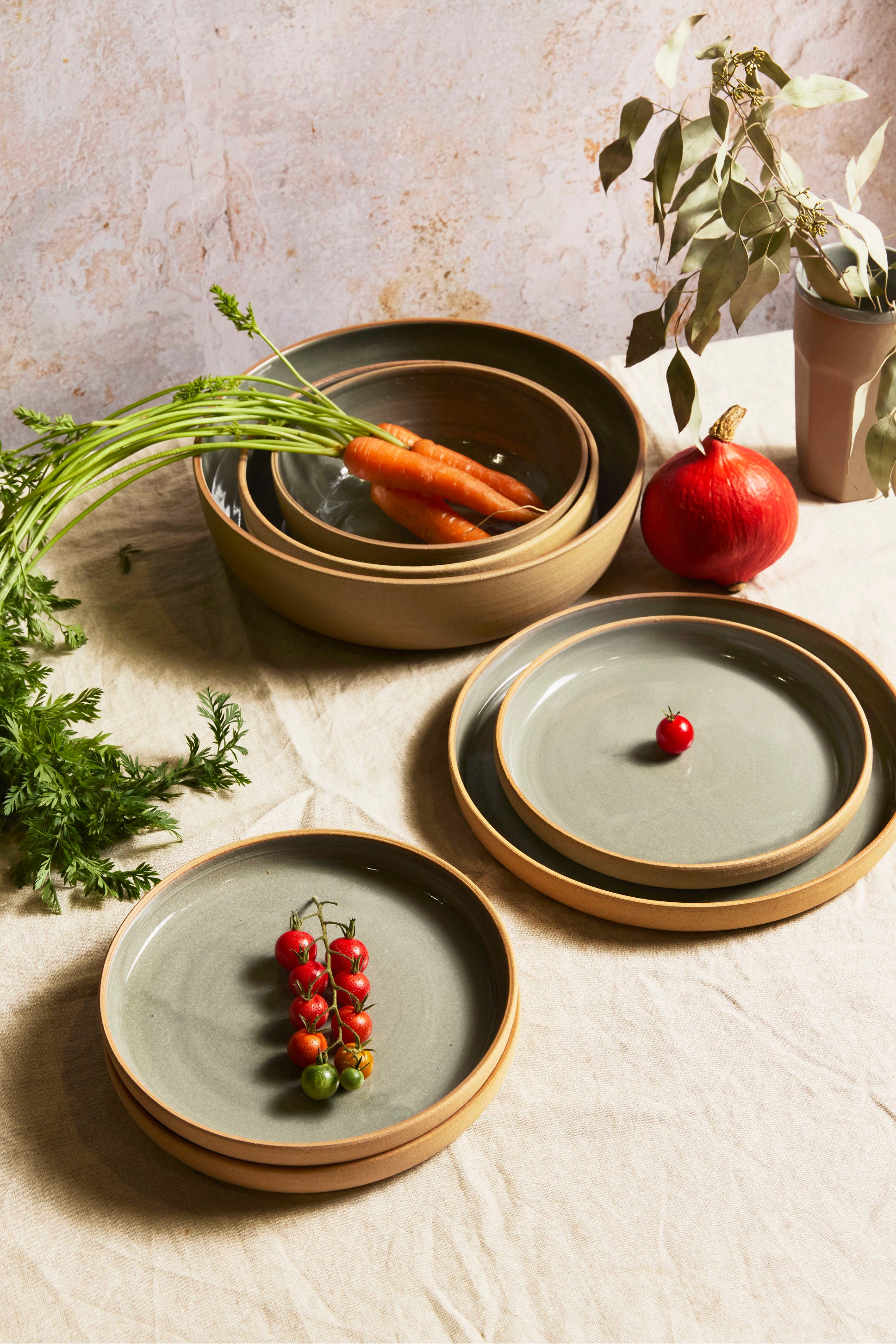 Side Bowl - Warm Brown Stoneware / Sage Green Gloss